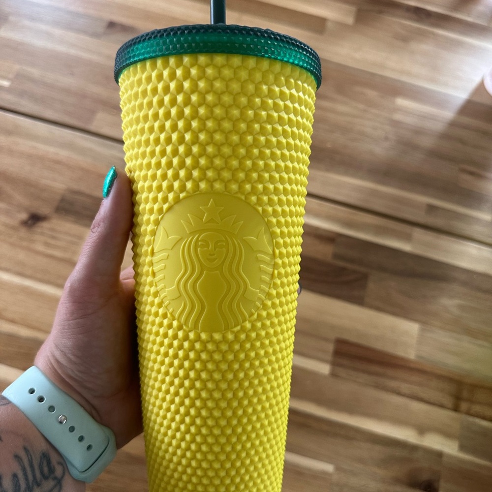 Starbucks Vibrant Yellow Cup with Green Lid from Hawaii